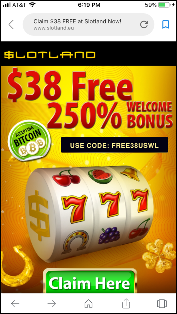 Slotland Casino Mobile Homepage